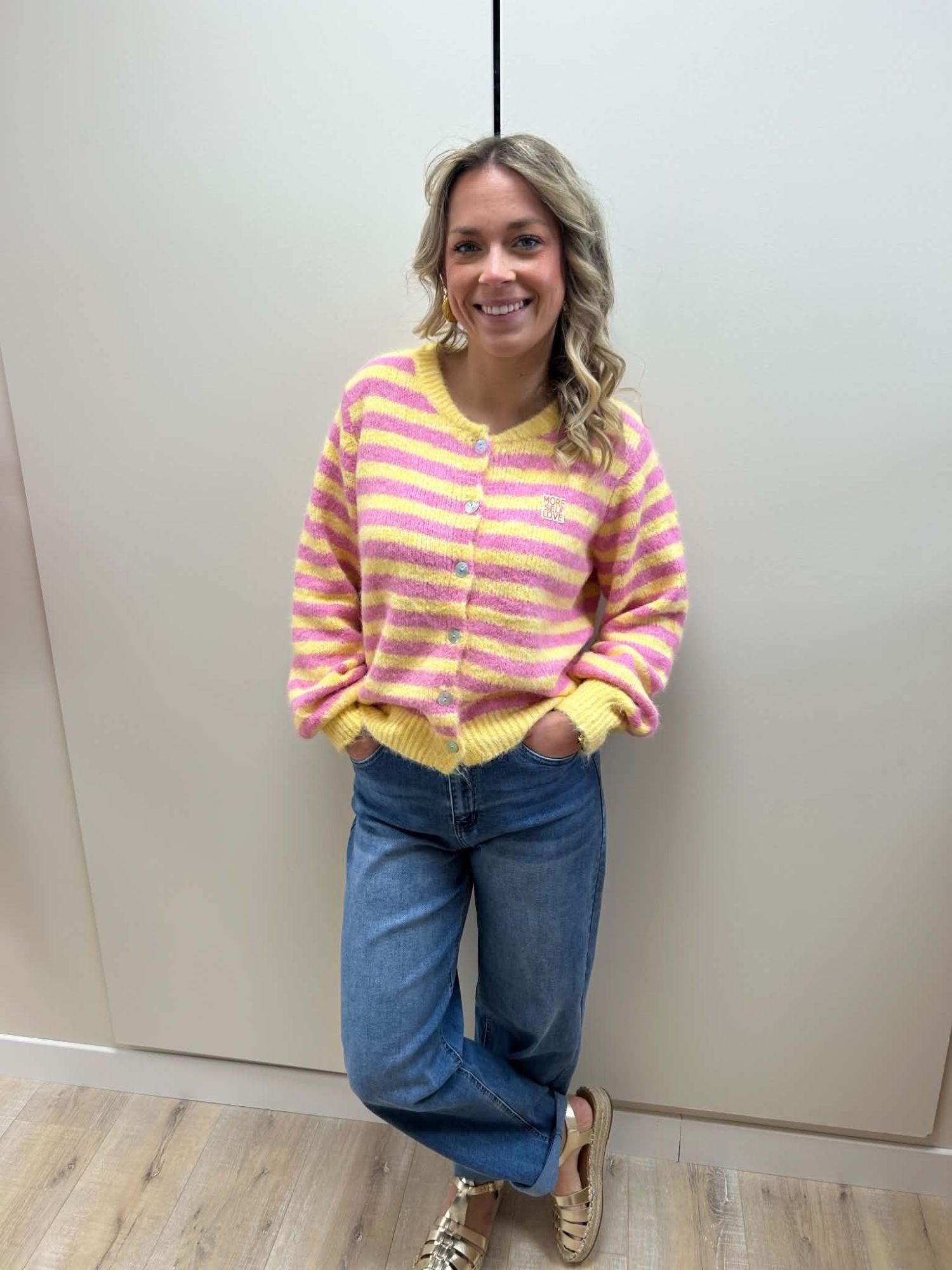 Gilet rayé rose & jaune