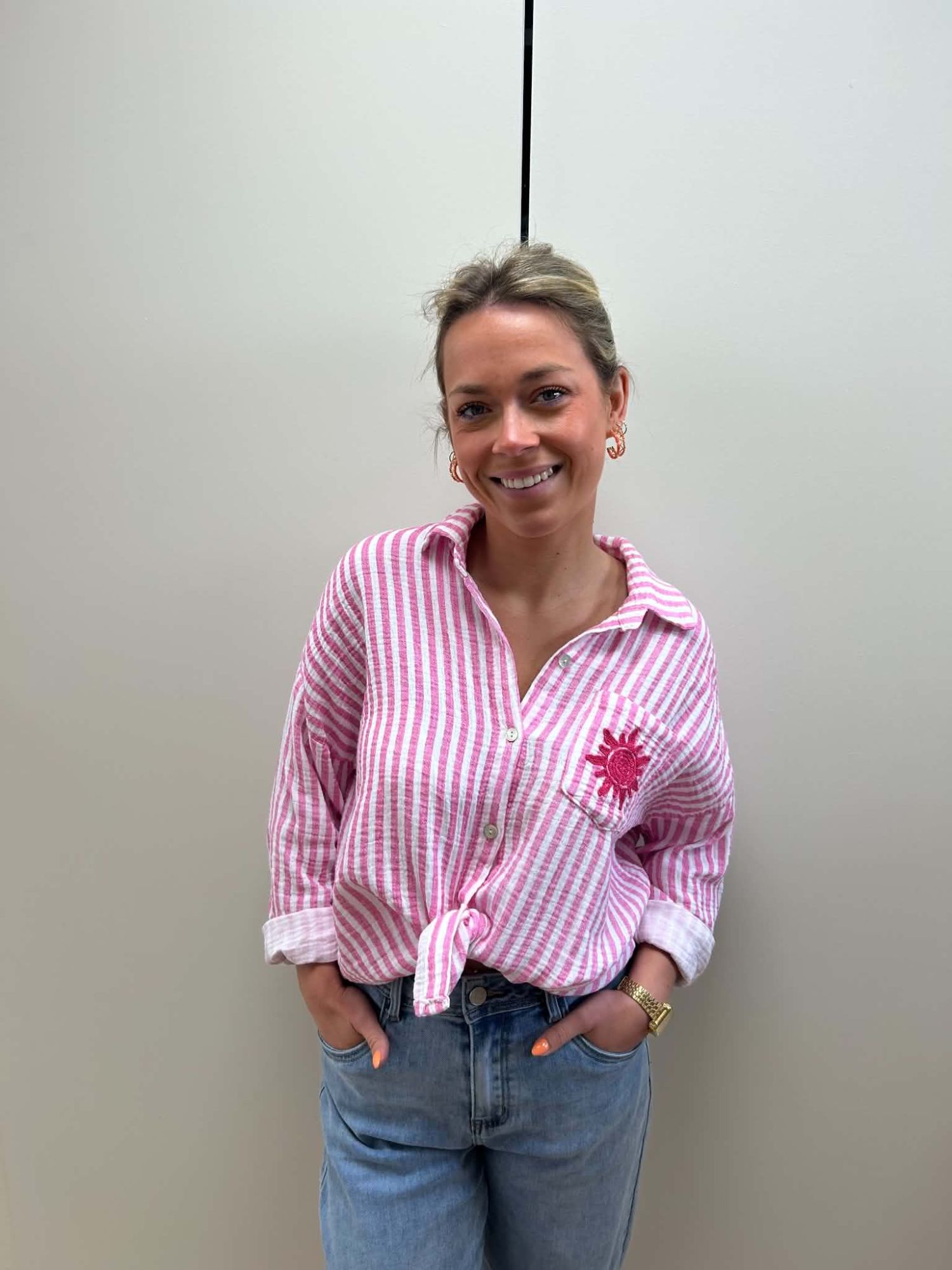 Chemise rayée rose & blanche