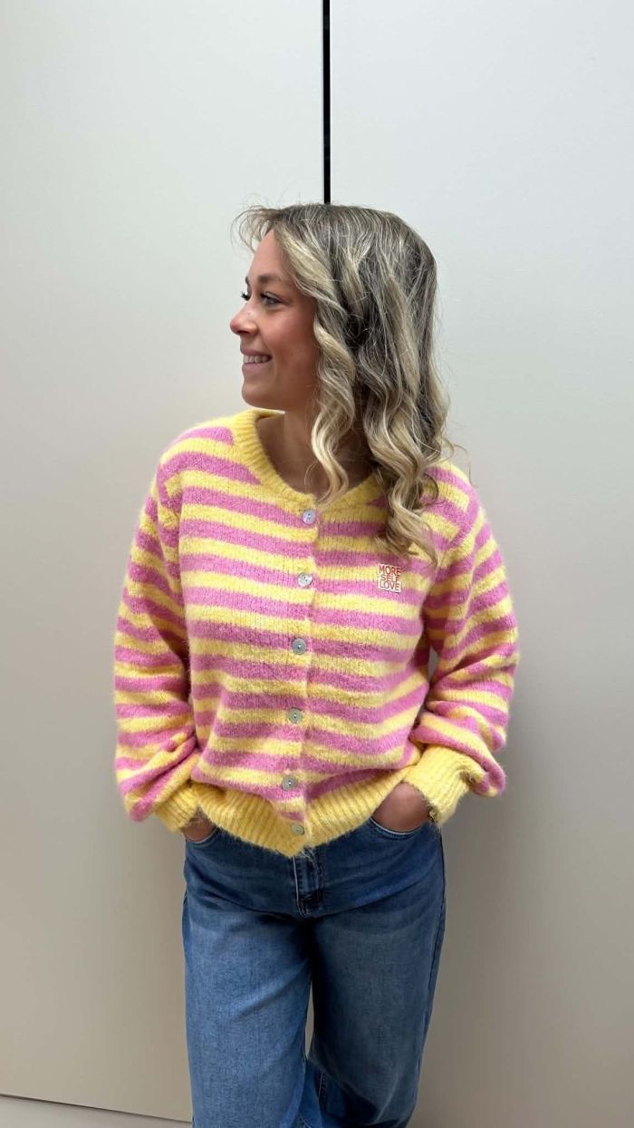 Gilet rayé rose & jaune